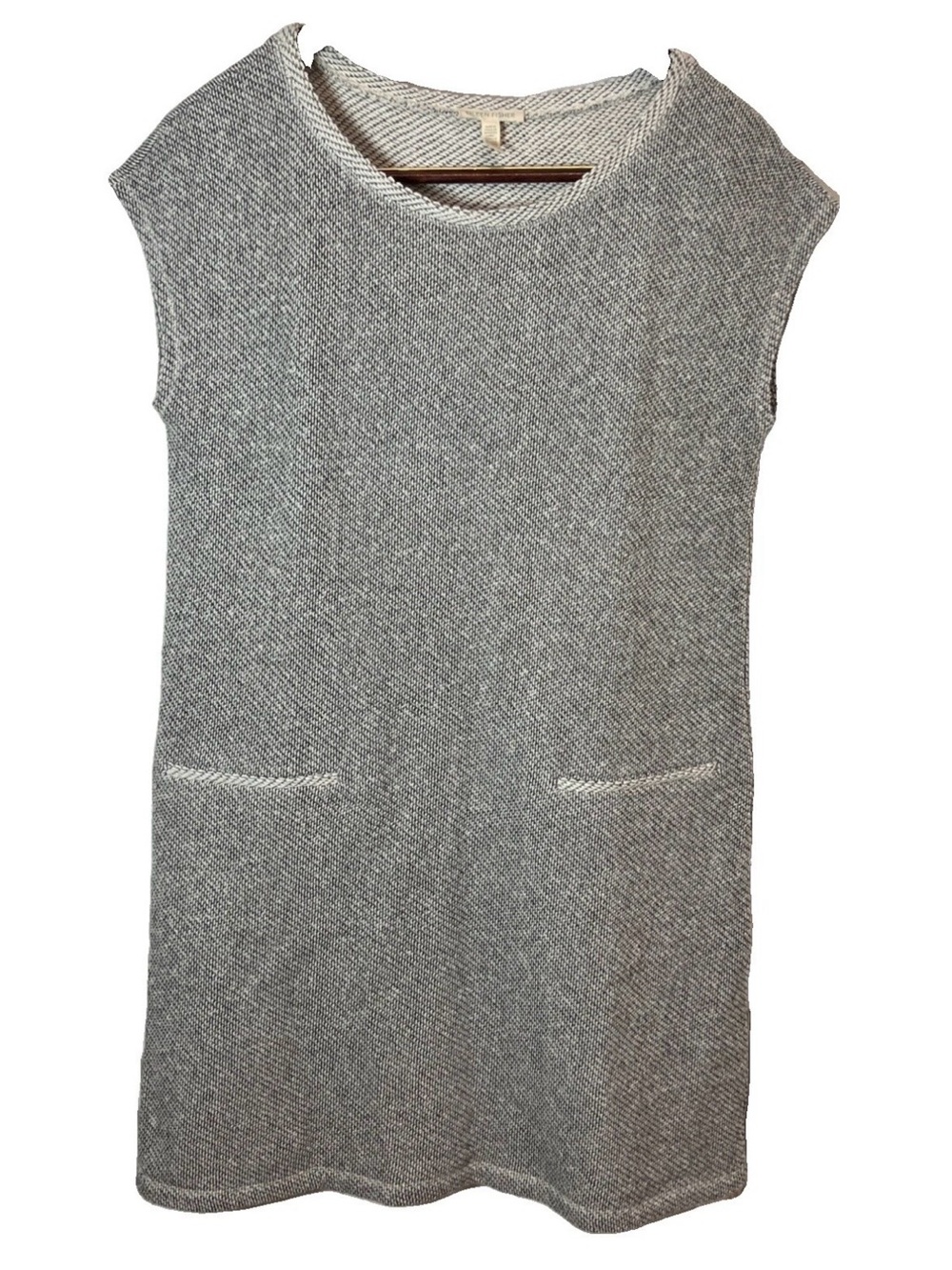 Eileen Fisher Organic Cotton Gray Tweed Knit Pocket Shift Dress Tunic M